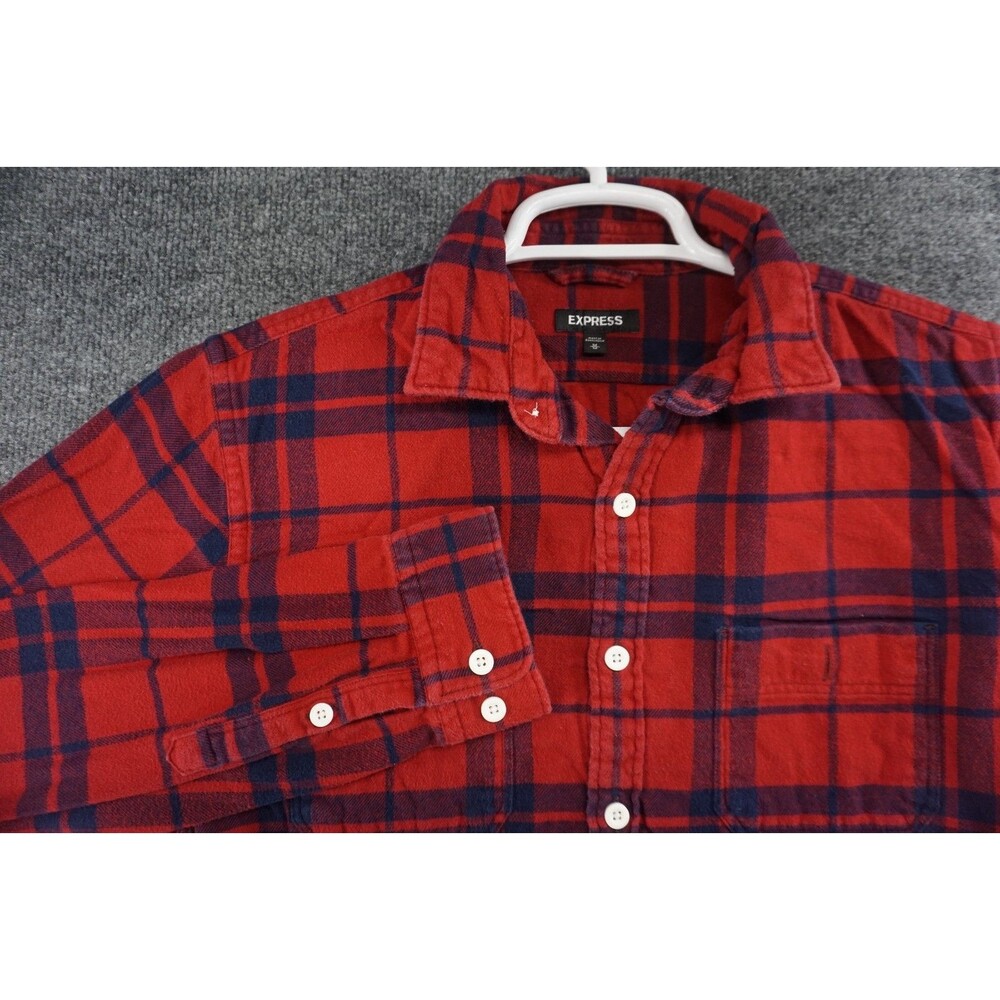 Express Flannel Shirt Mens Medium Button Up Long Sleeve Cotton Red Plaid